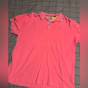 Robert Graham Polo Shirt XL Tall Coral Pink Embroidered Flip Cuff